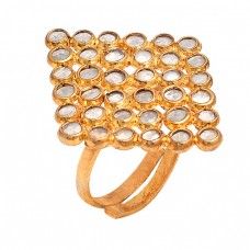 Crystal Quartz Gemstone 925 Sterling Silver Gold Plated Designer Ring Jewelry