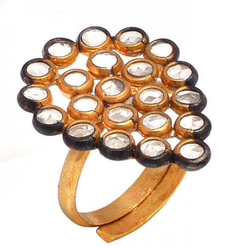 925 Sterling Solid Silver Round Shape Gemstone Gold Plated Jewelry Ring 