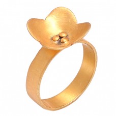 Flower Designer Shape Plain Handmade Designer 925 Silver Gold Plated Ring