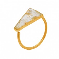 Golden Rutile Quartz Fancy Shape Gemstone 925 Sterling Silver Gold Plated Ring