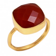 925 Sterling Silver Red Onyx Gemstone Handmade Gold Plated Ring Jewelry