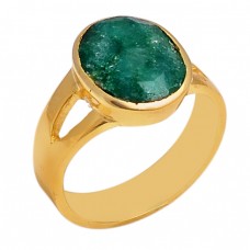 Oval Shape Emerald Gemstone 925 Sterling Silver Jewelry Gold Plated Ring
