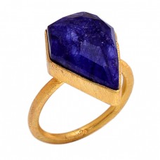 Fancy Shape Sapphire Gemstone 925 Sterling Silver Gold Plated Ring Jewelry