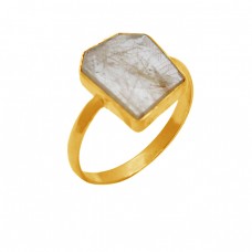 925 Sterling Silver Golden Rutile Quartz Fancy Shape Gemstone Gold Plated Ring