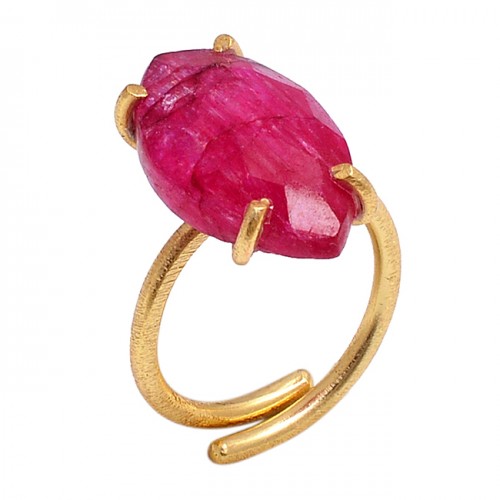 Marquise Shape Ruby Gemstone 925 Sterling Silver Gold Plated Prong Setting Ring