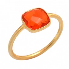 Cushion Shape Fanta Quartz Gemstone 925 Sterling Silver Gold Plated Ring Jewelry