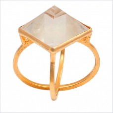 Pyramid Square Shape Crystal Quartz Gemstone 925 Silver Gold Plated Ring Jewelry