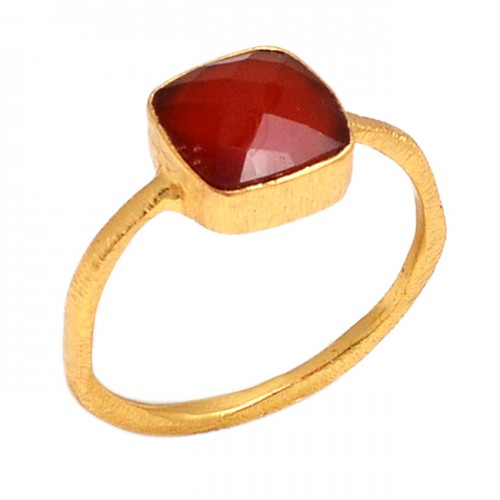 Sqaure Shape Red Onyx Gemstone 925 Sterling Silver Gold Plated Ring Jewelry