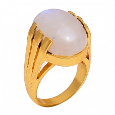 Oval Shape Rainbow Moonstone 925 Sterling Silver Gold Plated Designer Ring 