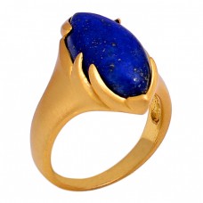 Oval Shape Lapis Lazuli Gemstone 925 Sterling Silver Jewelry Gold Plated Ring