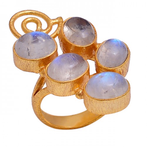 Rainbow Moonstone 925 Sterling Silver Jewelry Gold Plated Designer Ring 