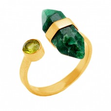 Emerald Peridot Gemstone 925 Sterling Silver Gold Plated Handmade Designer Ring