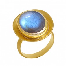 Cabochon Labradorite Gemstone 925 Sterling Silver Gold Plated Ring Jewelry