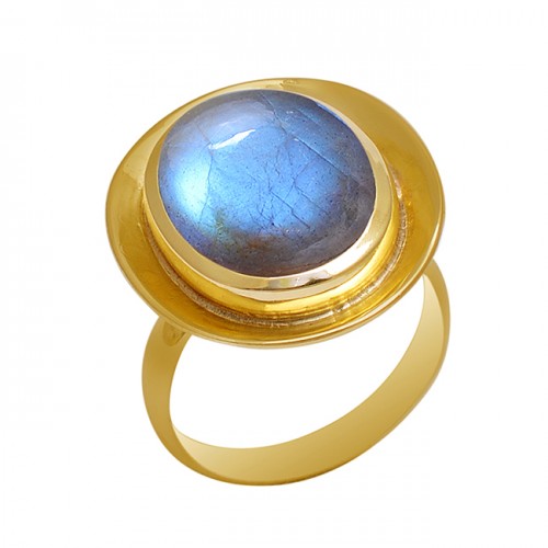Cabochon Labradorite Gemstone 925 Sterling Silver Gold Plated Ring Jewelry