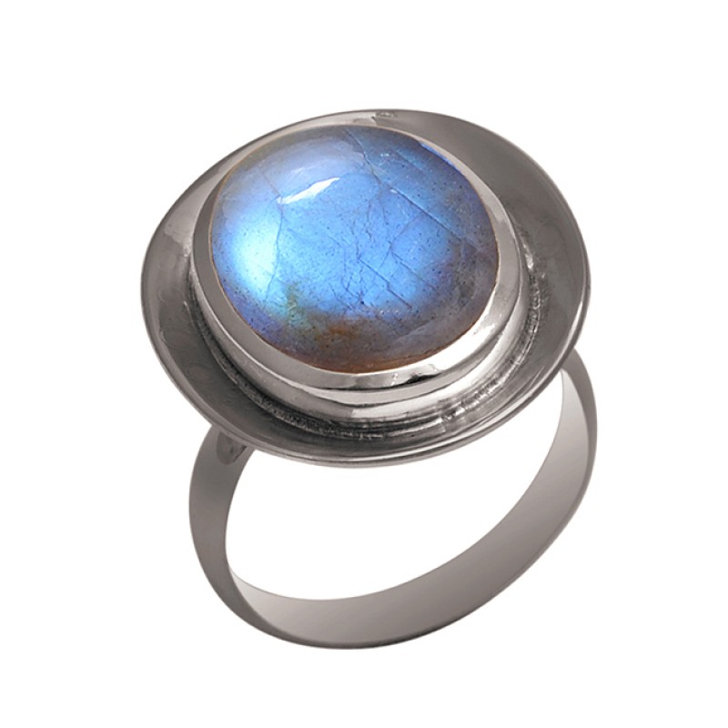 Cabochon Labradorite Gemstone 925 Sterling Silver Gold Plated Ring Jewelry
