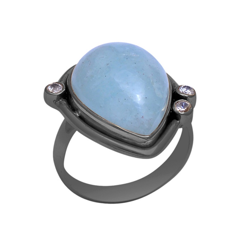Aqua Chalcedony Gemstone 925 Sterling Silver Jewelry Gold Plated Ring