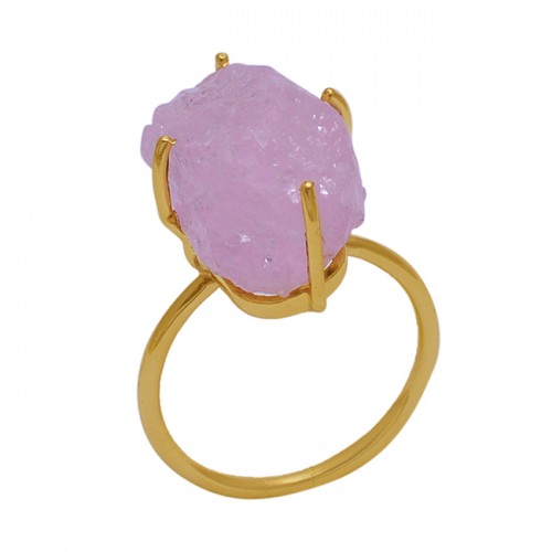 Rose Chalcedony Rough Gemstone 925 Sterling Silver Gold Plated Ring