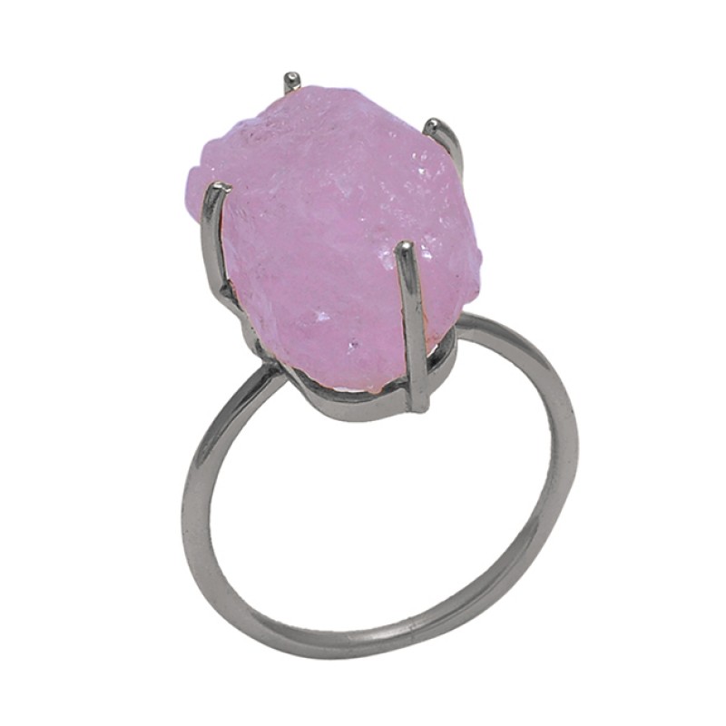 Rose Chalcedony Rough Gemstone 925 Sterling Silver Gold Plated Ring