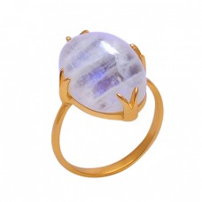 Oval Shape Moonstone 925 Sterling Silver Jewelry Gold Plated Ring 