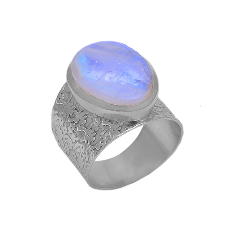 Oval Rainbow Moonstone Gold Plated 925 Sterling Silver Designer Ring