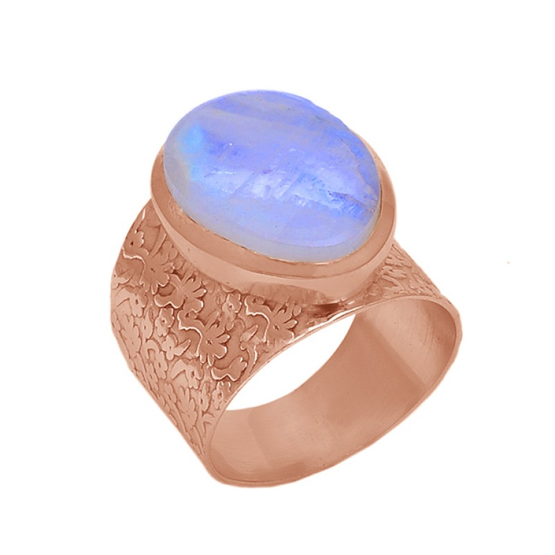 Oval Rainbow Moonstone Gold Plated 925 Sterling Silver Designer Ring