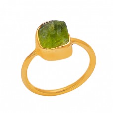 Peridot Rough Gemstone 925 Sterling Silver Gold Plated Handmade Ring