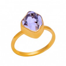 925 Sterling Silver Crystal Quartz Gemstone Gold Plated Jewelry Ring