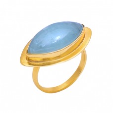 Marquise Shape Aquamarine Gemstone 925 Silver Gold Plated Jewelry Ring