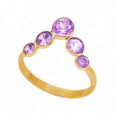 Round Shape Amethyst Gemstone 925 Sterling Silver Handmade Ring Jewelry