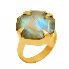 Hexagon shape Labradorite Gemstone 925 Sterling Silver Gold Plated Handmade Ring Jewelry