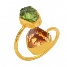 Raw Material Peridot Citrine Gemstone 925 Silver Jewelry Handmade Ring