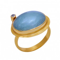 925 Sterling Silver Jewelry Aquamarine Cz Gemstone Gold Plated Ring