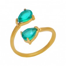 Prong Set Pear Apatite Gemstone 925 Sterling Silver Jewelry Gold Plated Ring