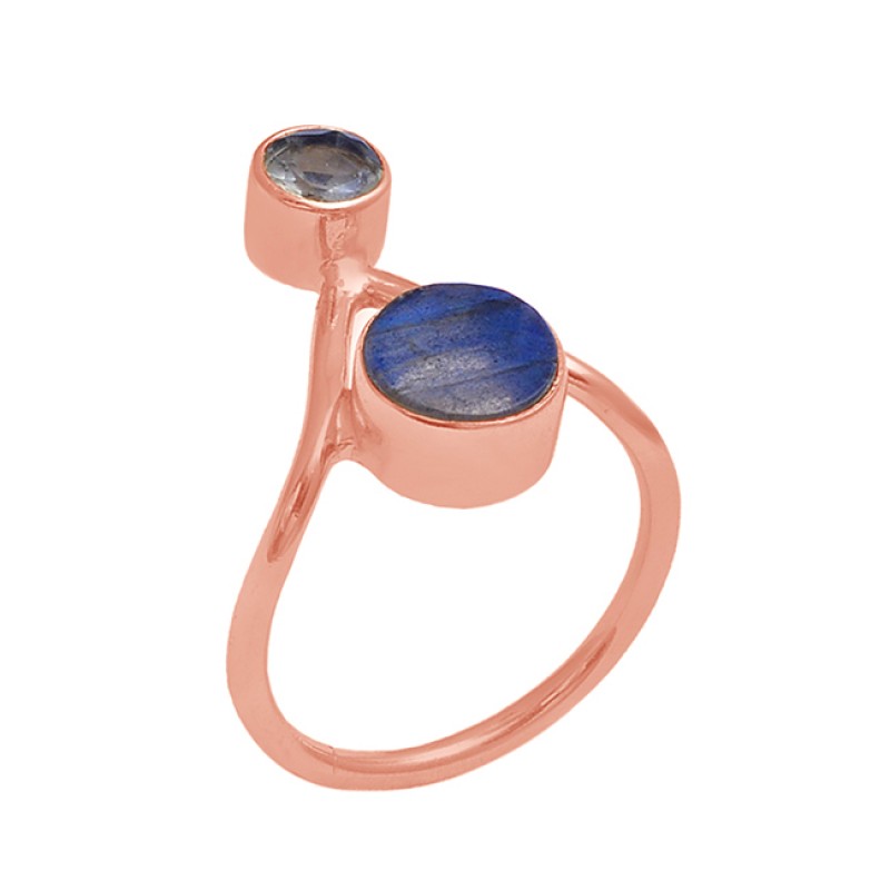 Round Shape Labradorite Crystal Quartz Gemstone 925 Silver Jewelry Ring