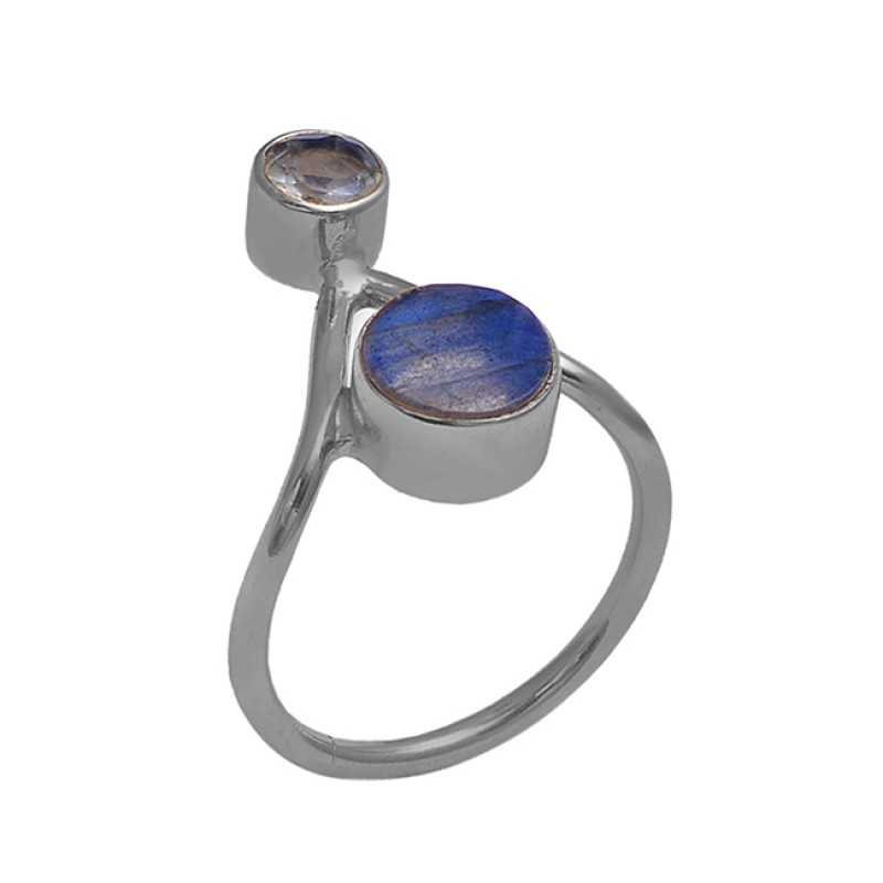 Round Shape Labradorite Crystal Quartz Gemstone 925 Silver Jewelry Ring