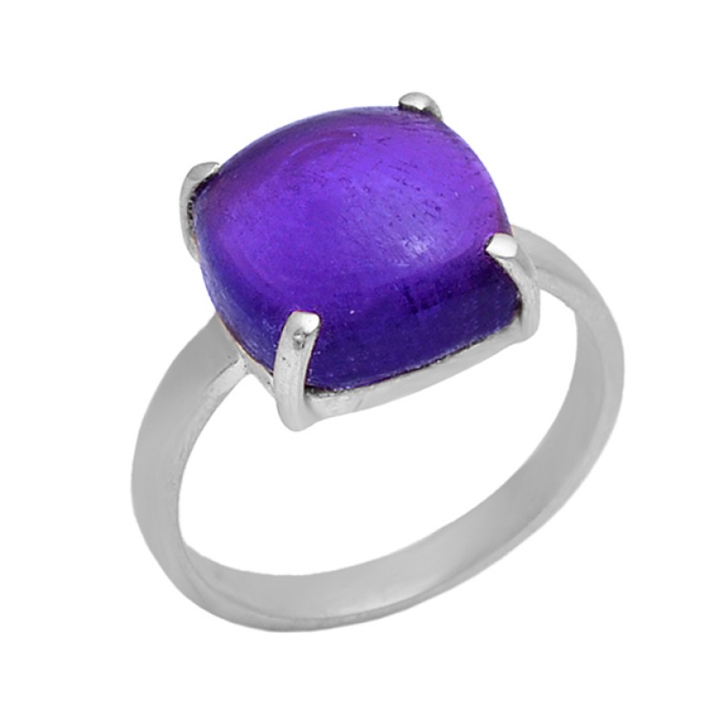 Prong Set Square Shape Amethyst Gemstone 925 Sterling Silver Jewelry Ring