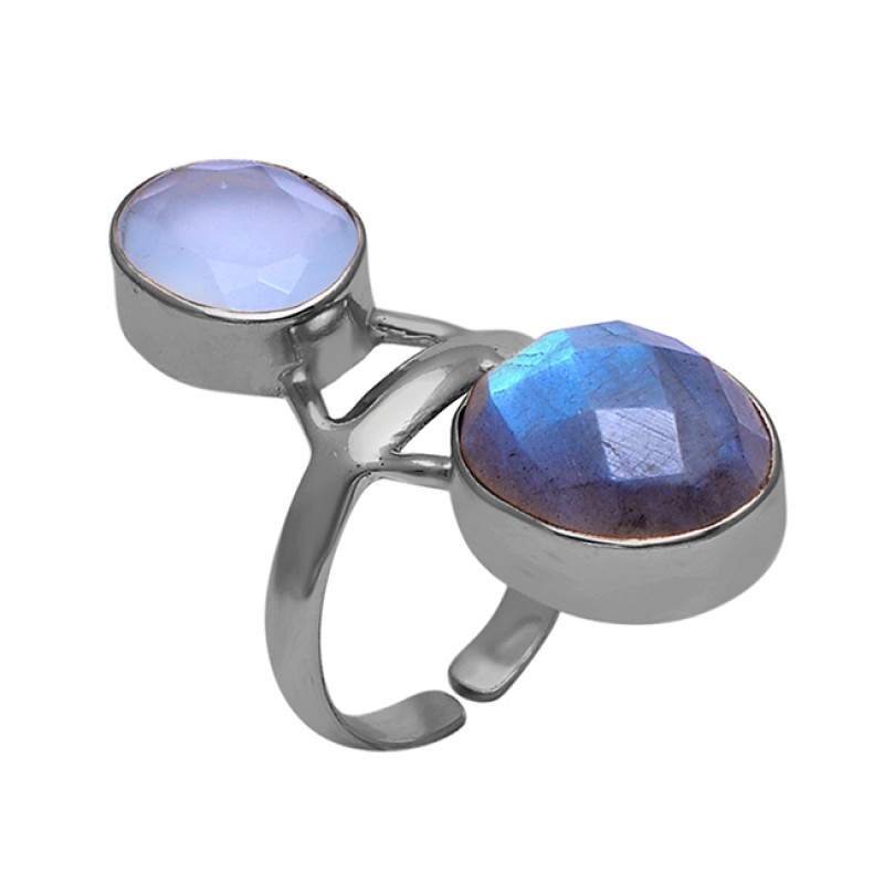 Oval Shape Labradorite Chalcedony Gemstone 925 Silver Jewelry Ring