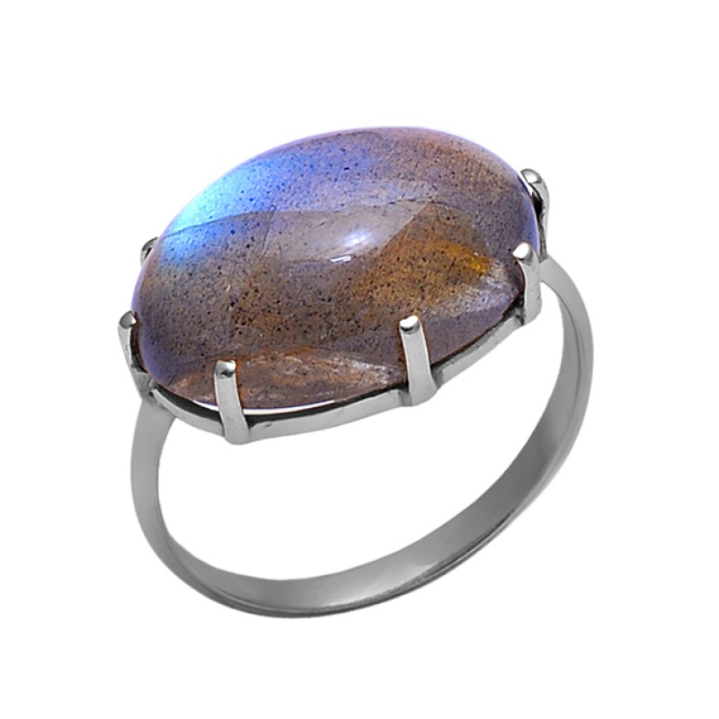 925 Sterling Silver Jewelry Oval Prong Set Labradorite Gemstone Wholesale Ring