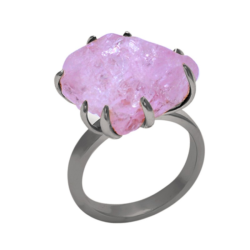 Raw Material Rose Chalcedony Gemstone 925 Sterling Silver Jewelry Ring