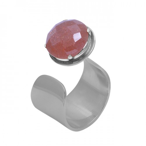 Round Peach Moonstone 925 Sterling Silver Jewelry Gold Plated Ring Suppliers