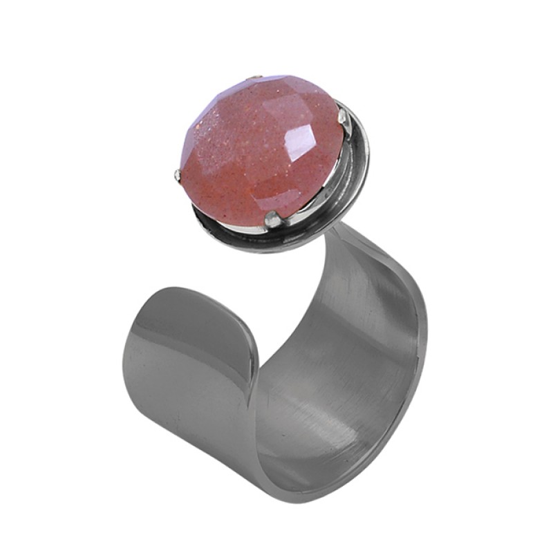 Round Peach Moonstone 925 Sterling Silver Jewelry Gold Plated Ring Suppliers