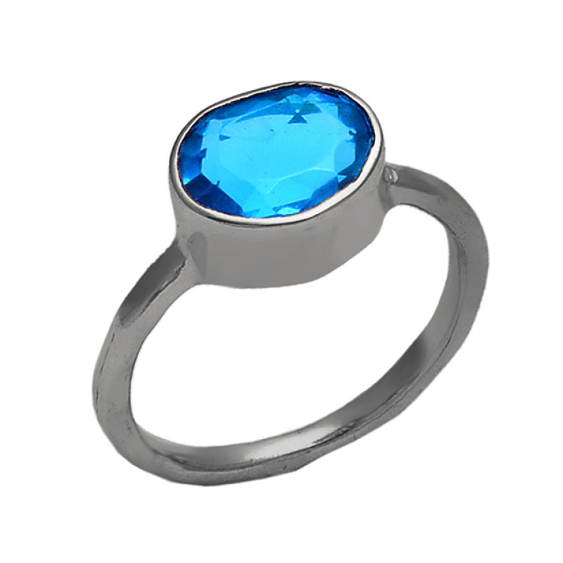 Round Shape Blue Quartz Gemstone 925 Sterling Silver Jewelry Gold Plated Ring