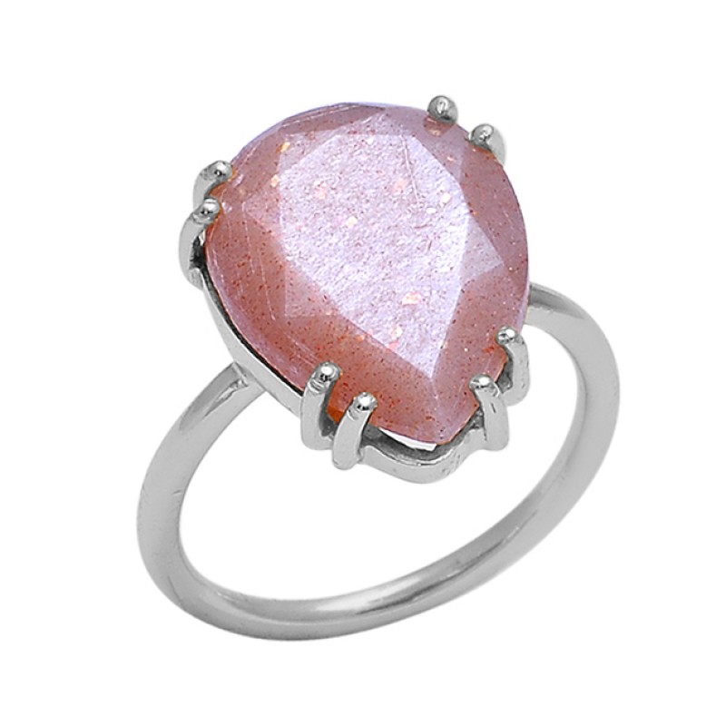 Pear Peach Moonstone 925 Sterling Silver Jewelry Gold Plated Ring Suppliers