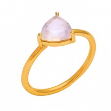 Triangle Shape Rose Chalcedony Gemstone 925 Silver Jewelry Gold Plated Ring