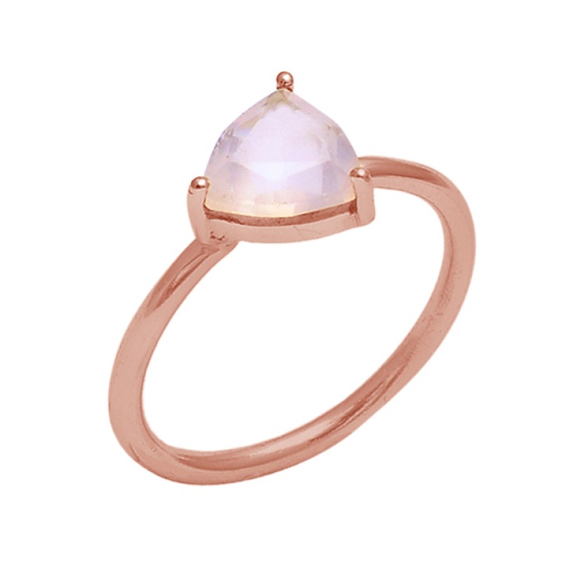 Triangle Shape Rose Chalcedony Gemstone 925 Silver Jewelry Gold Plated Ring