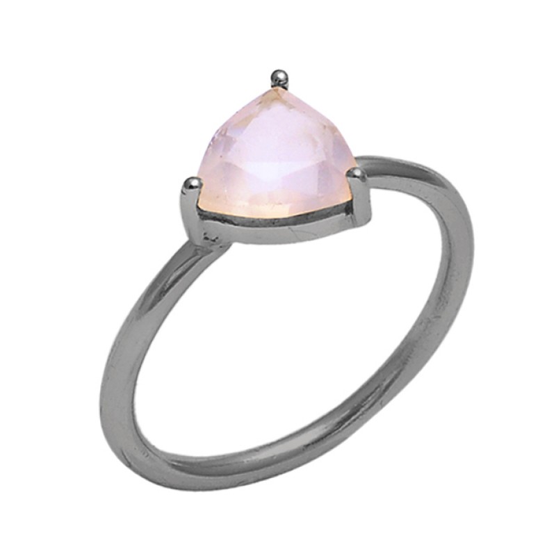 Triangle Shape Rose Chalcedony Gemstone 925 Silver Jewelry Gold Plated Ring