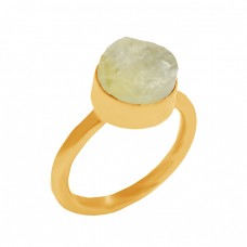 Aquamarine Rough Gemstone 925 Sterling Silver Gold Plated Ring Jewelry