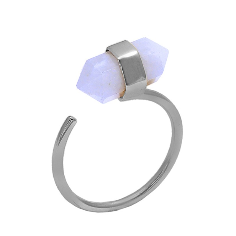 Pencil Shape Rainbow Moonstone 925 Sterling Silver Jewelry Gold Plated Ring