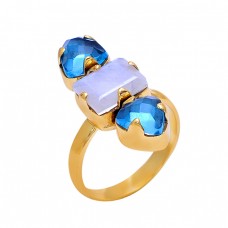 Rainbow Moonstone Blue Quartz Gemstone 925 Silver Jewelry Prong Set Ring