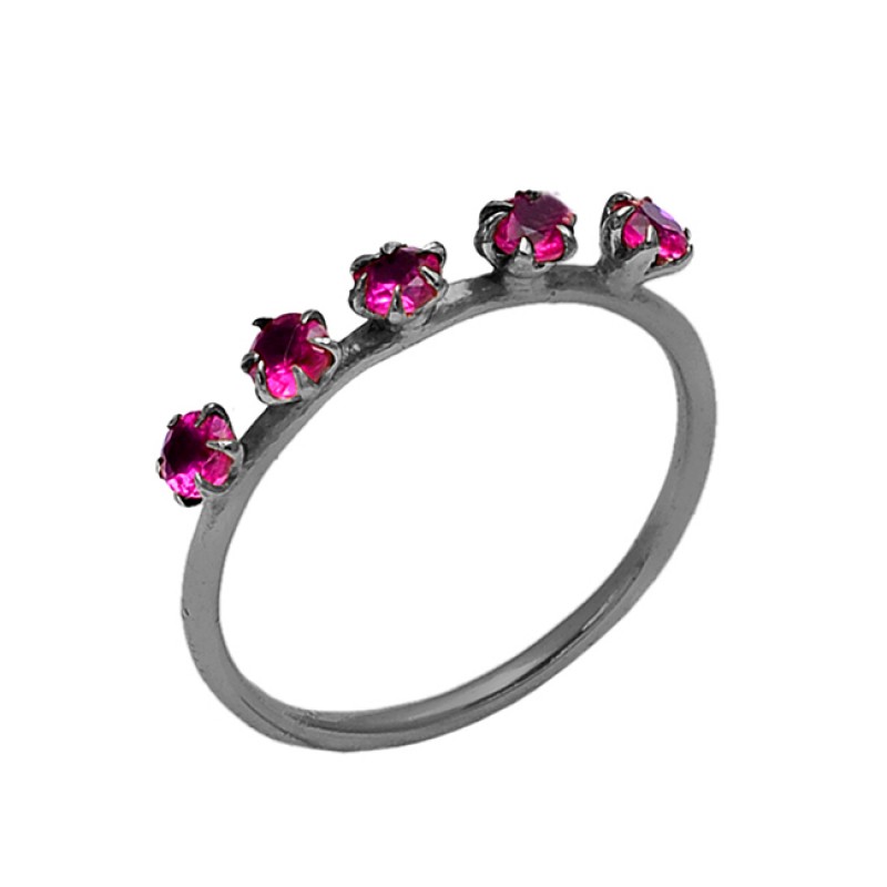 925 Sterling Silver Jewelry Pink Quartz Round Prong Setting Gold Plated Ring